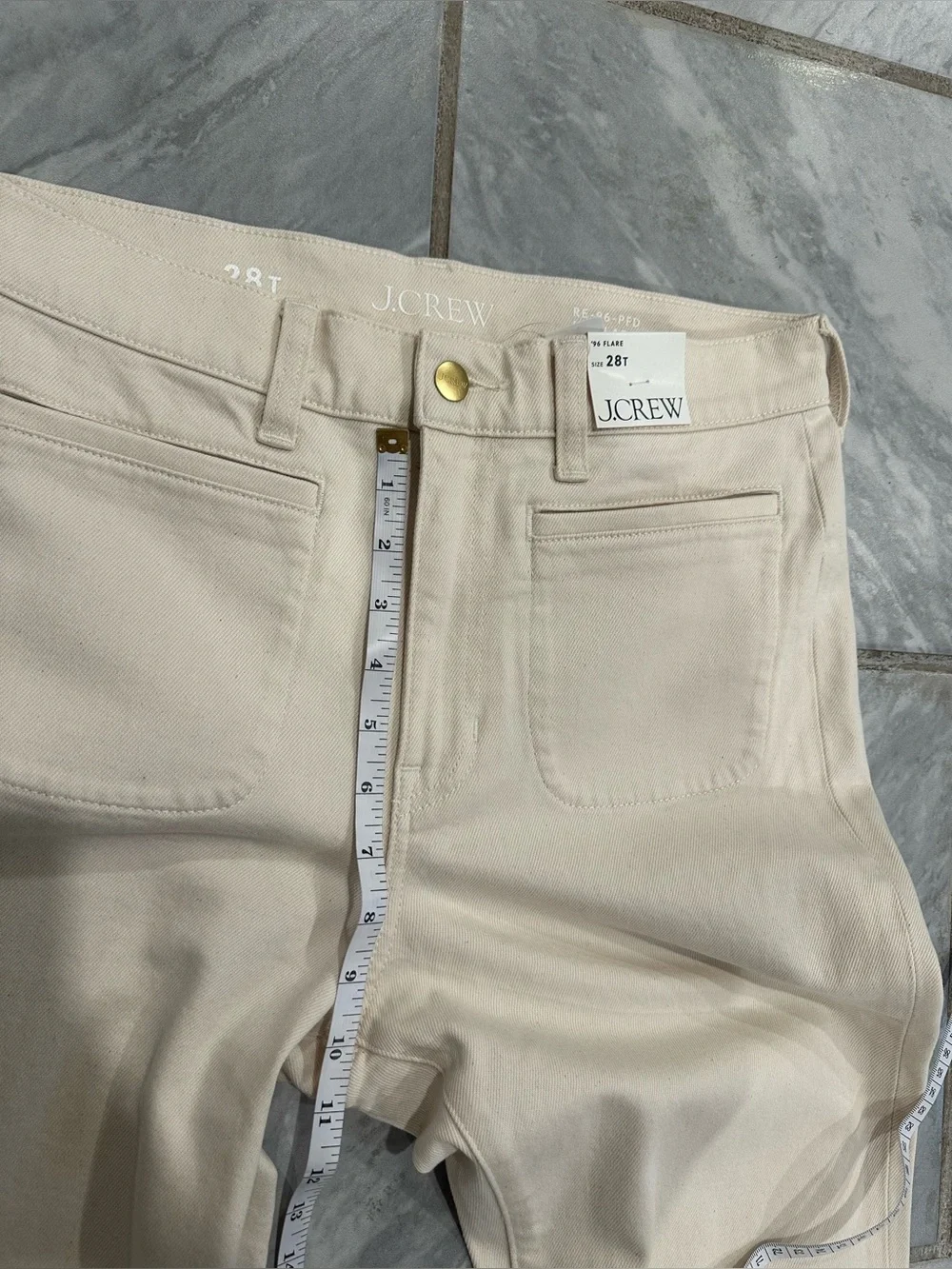 NWT J.Crew Womens Cream 96’ Flare Pants Size 28T (30Wx35L)